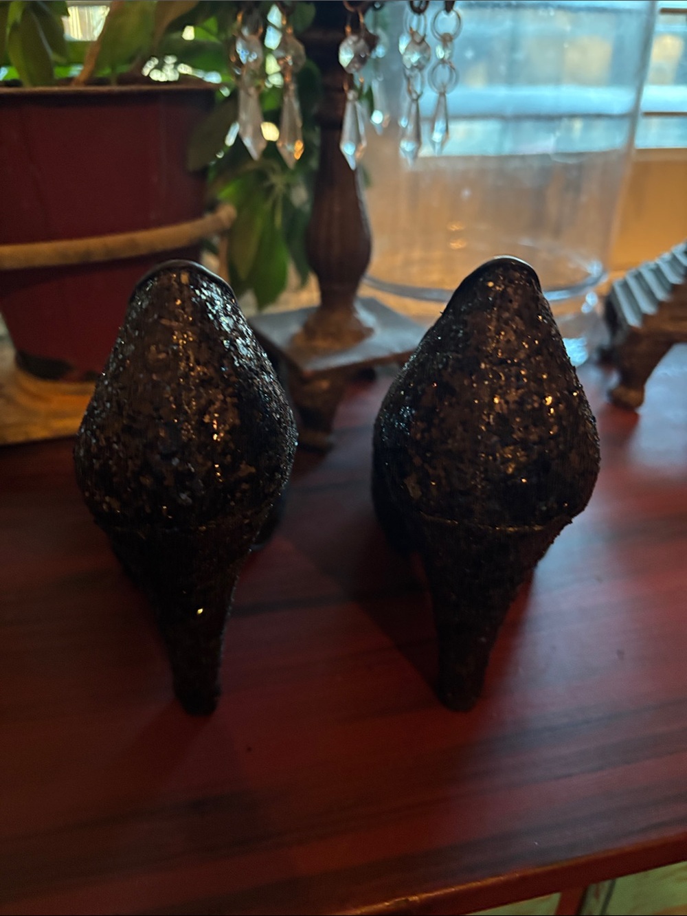 Qupid Black Glitter Platform High Heels - Picture 4 of 10